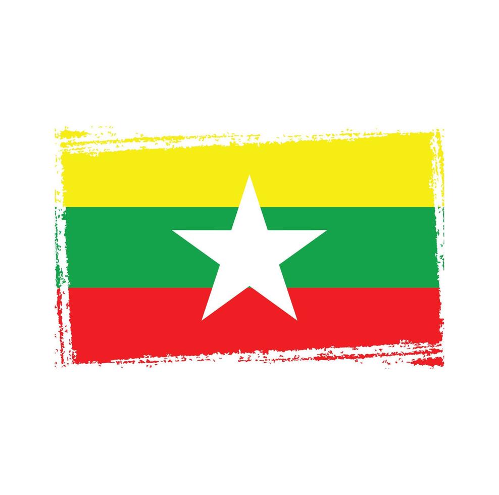 Myanmar Flag With Watercolor Painted Brush vector