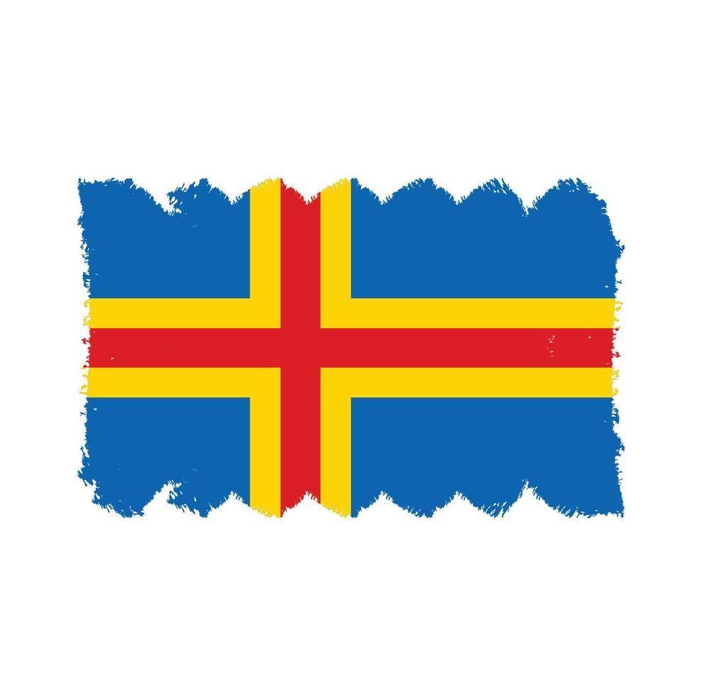 Aland Islands Flag With Watercolor Painted Brush vector