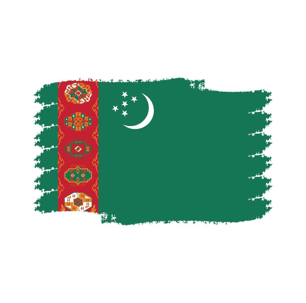 Turkmenistan Flag With Watercolor Painted Brush vector