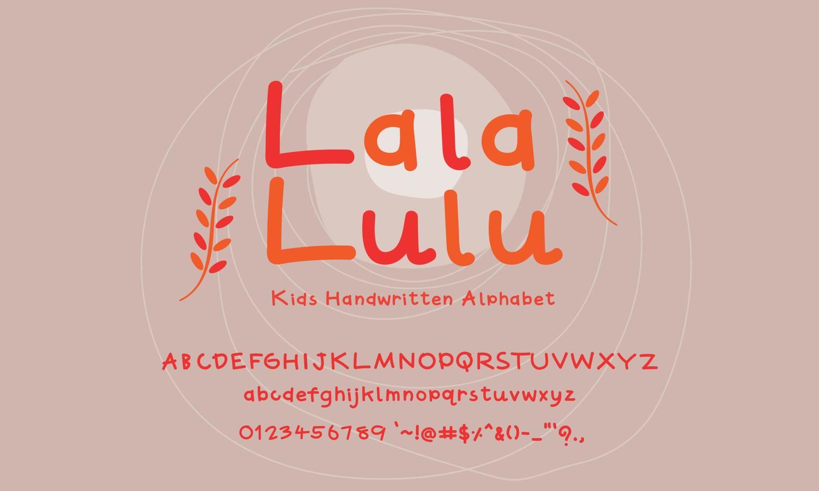 Lala Lulu alphabet vector, kid's handwritten letters, numbers and punctuation symbols. vector