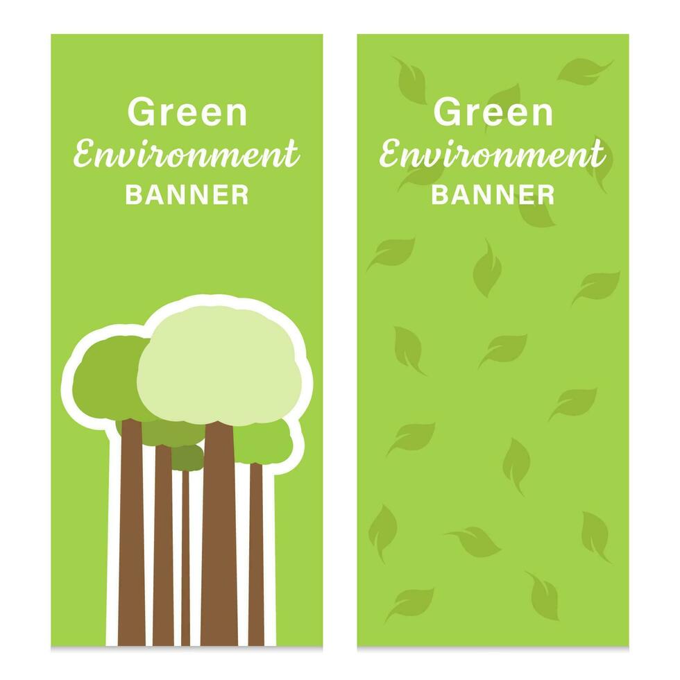 Green environment banner with tree and leaf vector design