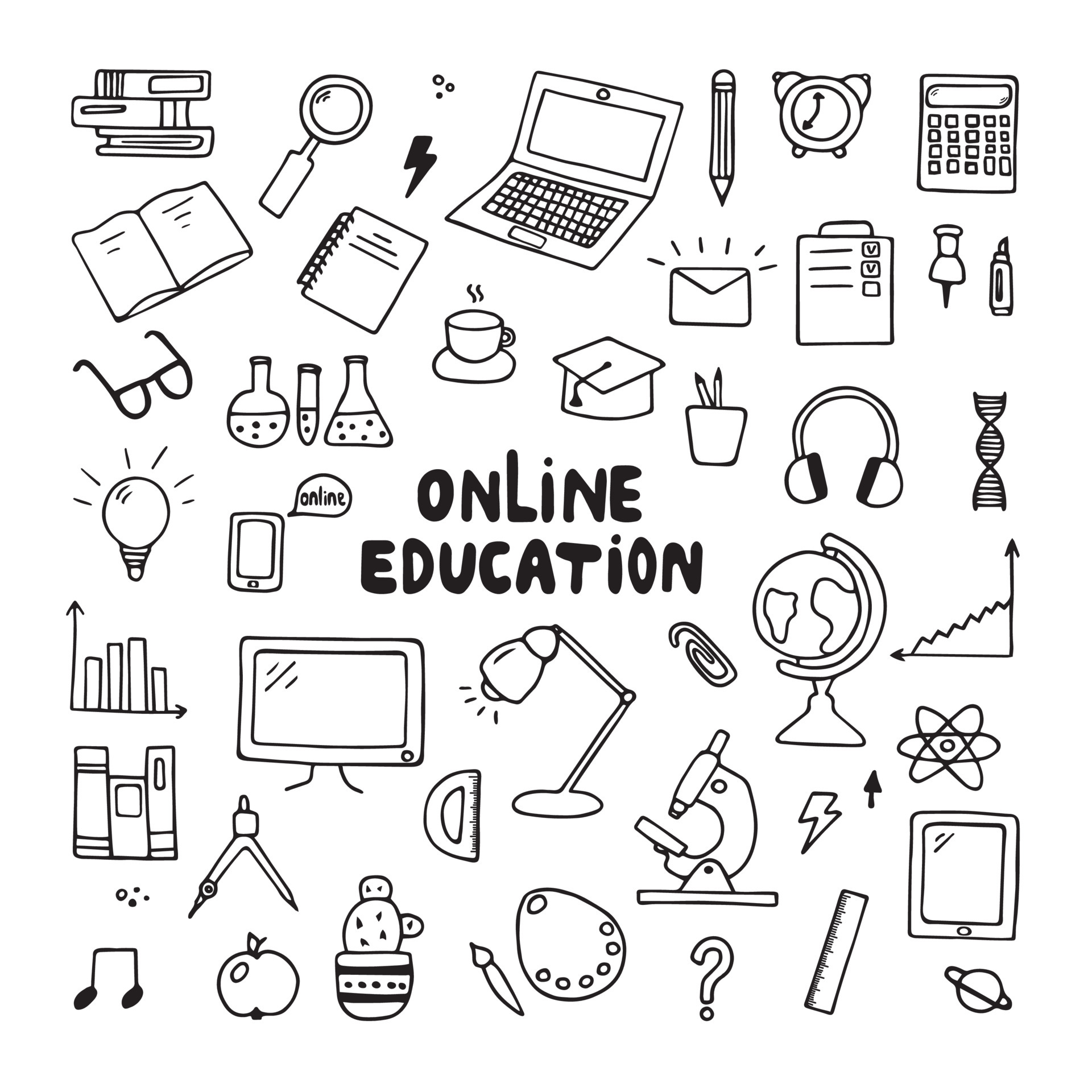 Set of Education doodles. Learning handdrawn elements. Vector