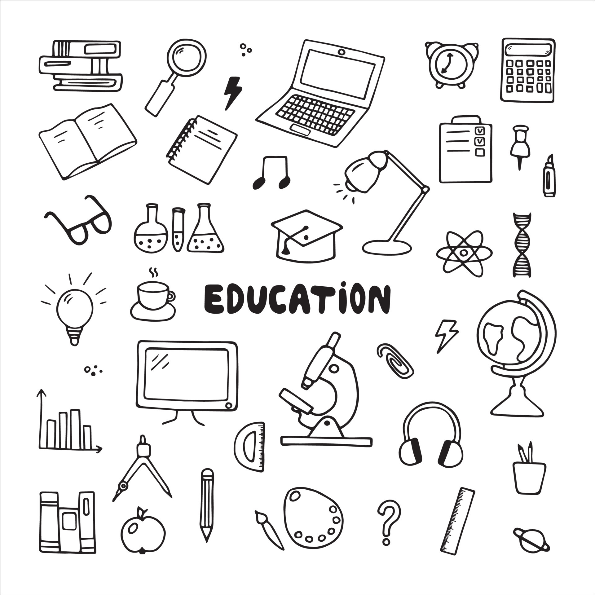 Set of Education doodles. Learning hand-drawn elements. Vector illustration  on white background. Online education 4397497 Vector Art at Vecteezy