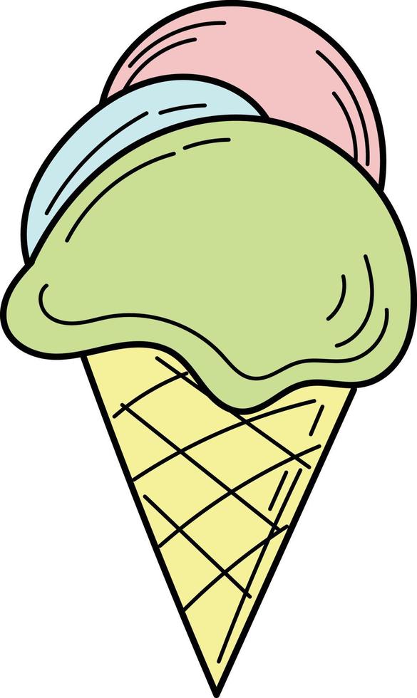 Hand drawn ice cream cone. Simple summer color icon for design vector