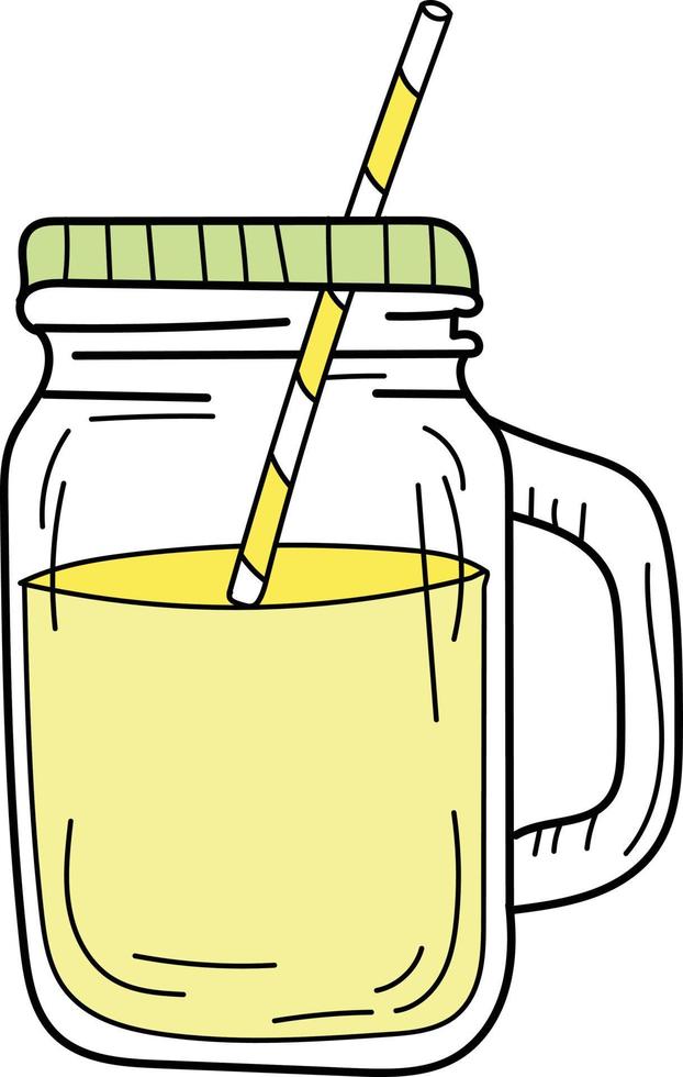 limonada amarilla en frasco de vidrio. bebida fresca de verano. imagen dibujada a mano aislada. desintoxicación y vida sana. vector