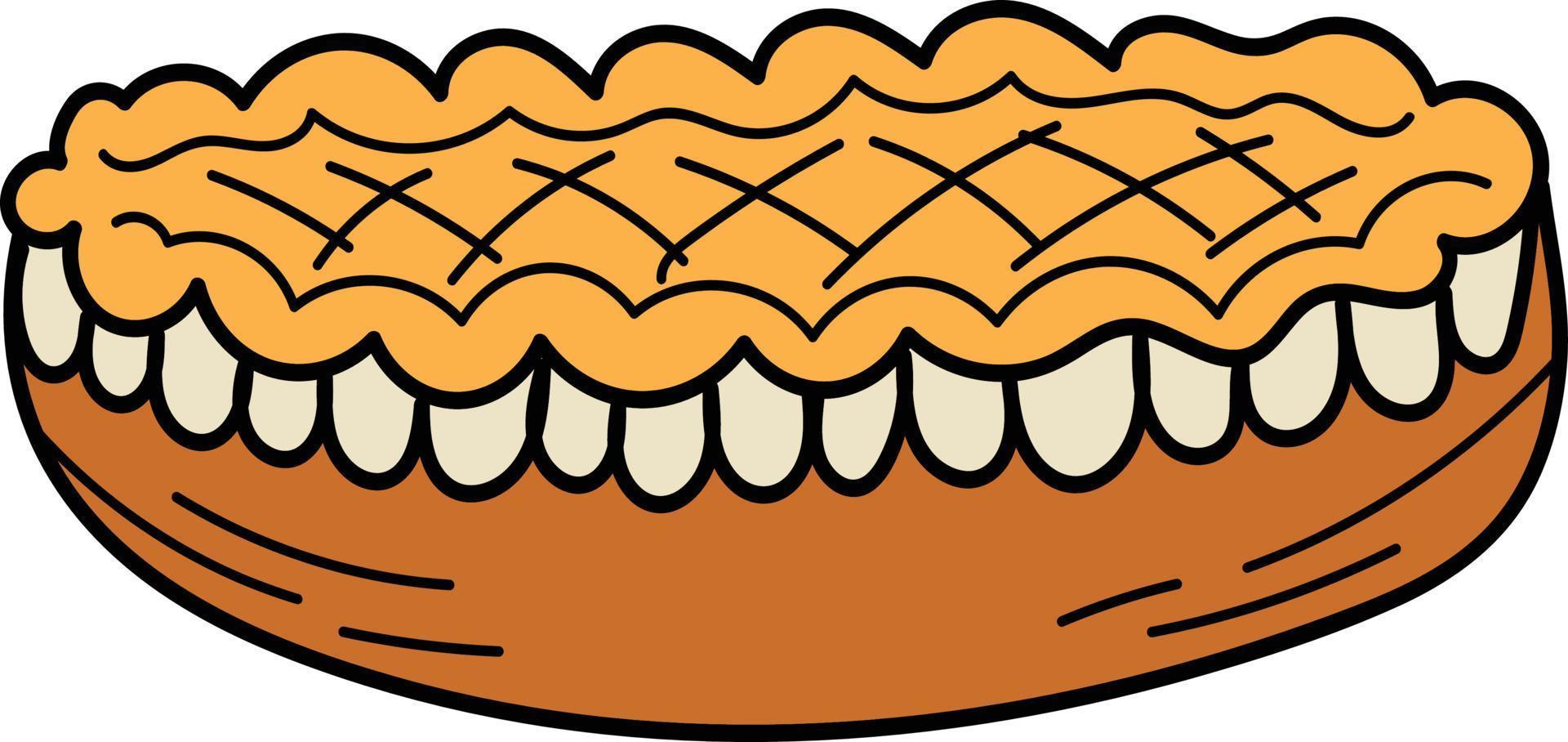 Dibujado a mano doodle icono de acción de gracias - tarta de manzana de corteza superior de celosía tradicional vector