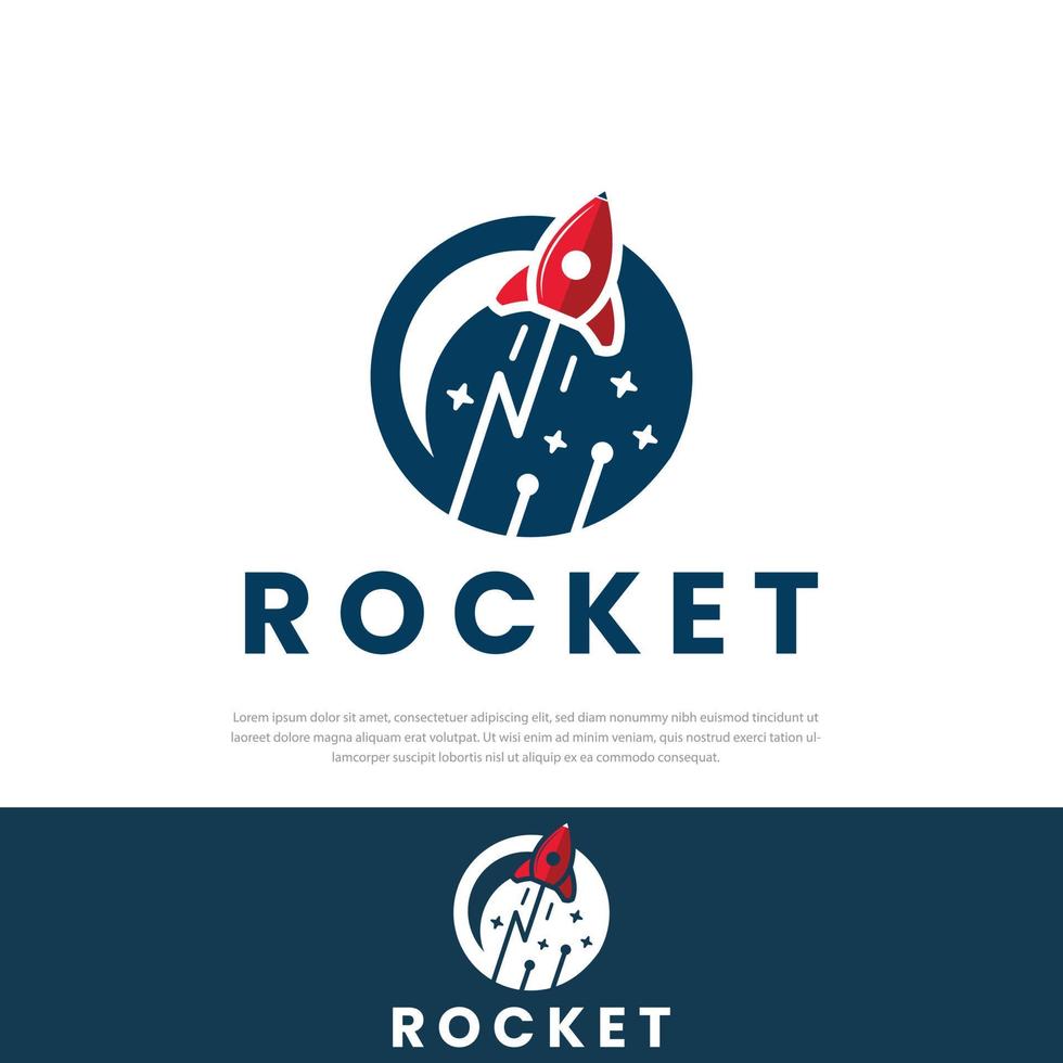 Rocket design template logo around planet rocket vector illustration