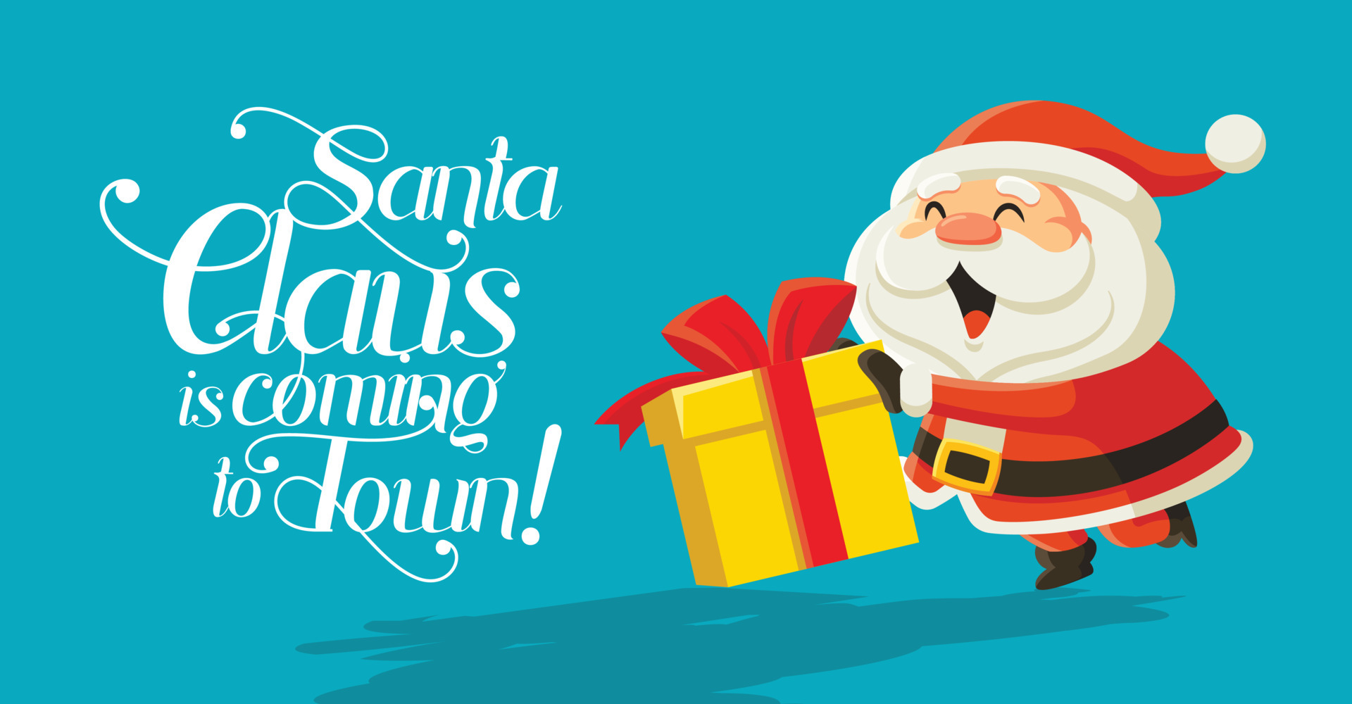 Funny cartoon Santa Claus pushing Christmas present on blue background with calligraphy lettering. For Christmas and New Year greeting card and social media use. Merry Christmas card 4397748 Vector Art at Vecteezy Funny cartoon Santa Claus pushing Christmas present on blue background with calligraphy lettering. For Christmas and New Year greeting card and social media use. Merry Christmas card 4397748 Vector Art at Vecteezy