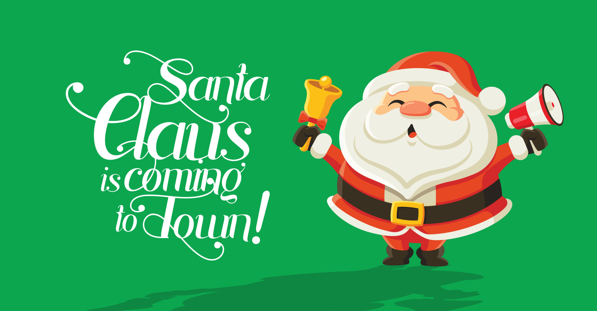 Funny cartoon Santa Claus holding bell and megaphone on green background with calligraphy lettering. For Christmas and New Year greeting card and social media use. Merry Christmas card 4397752 Vector Art at Funny cartoon Santa Claus holding bell and megaphone on green background with calligraphy lettering. For Christmas and New Year greeting card and social media use. Merry Christmas card 4397752 Vector Art at