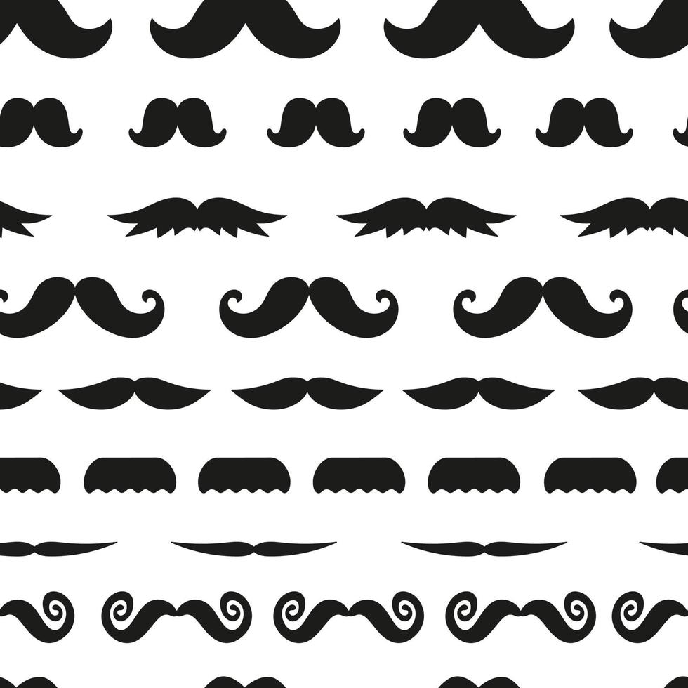 Vector seamless pattern with black moustache isolated on white background. Illustration for prostate cancer awareness event or masculine design.