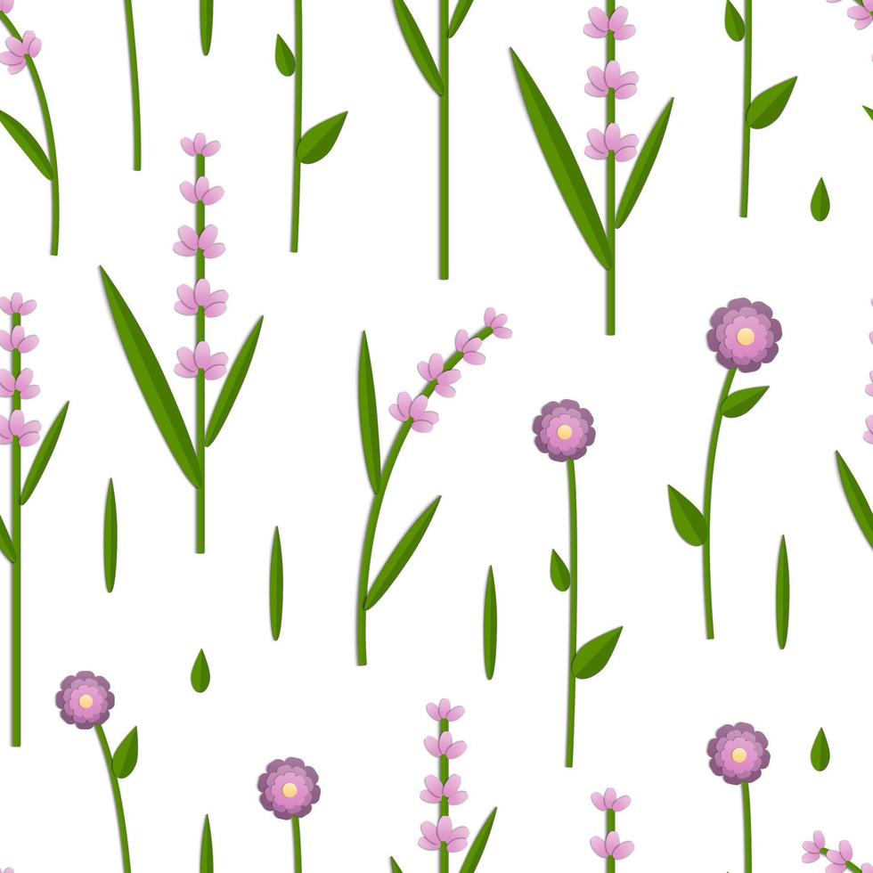 Vector seamless pattern with paper cut pink flowers on white background. Repeating  background with for greeting card, stationery, wrapping paper