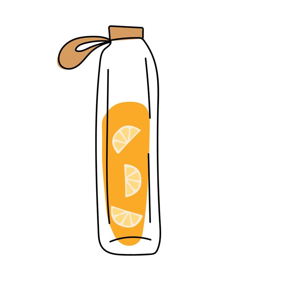 botella de vidrio y sabrosa bebida de naranja. bebida de naranja vector