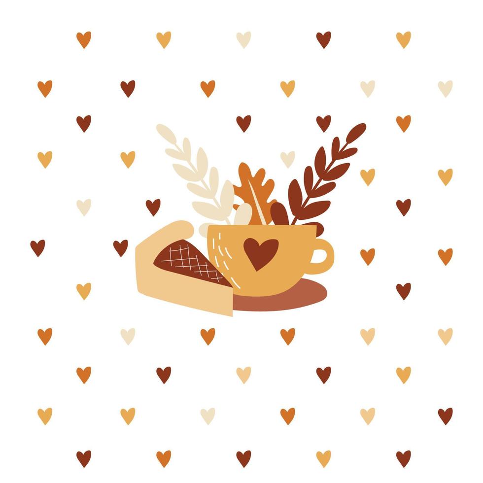 Set of autumn elements. Hot drinks, tea, pumpkin, coffee vector