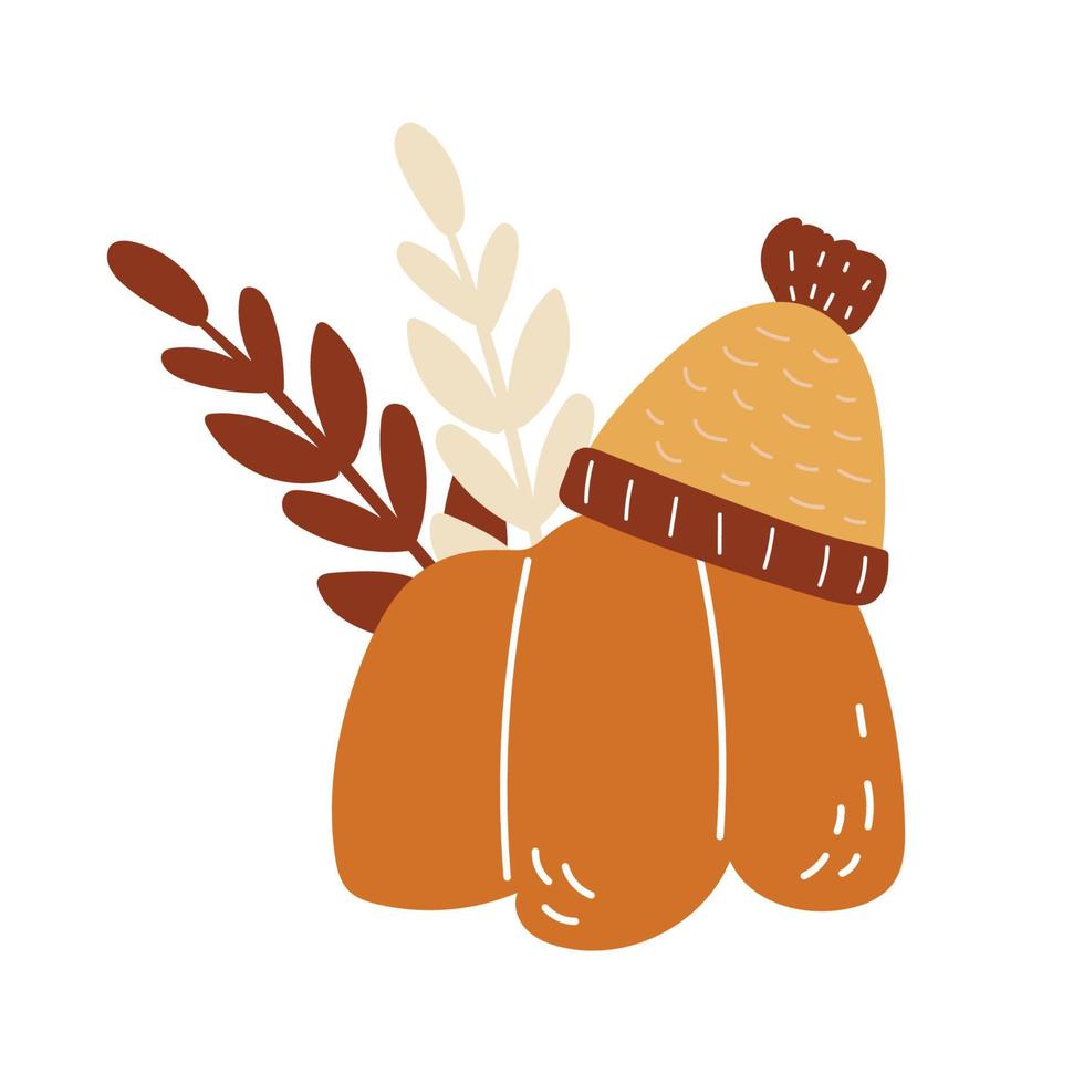 Set of autumn elements. Hot drinks, tea, pumpkin, coffee vector