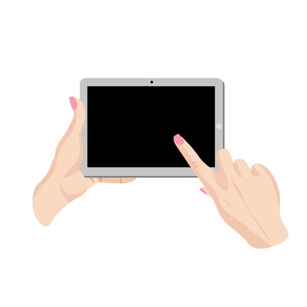 A tablet in the hands vector