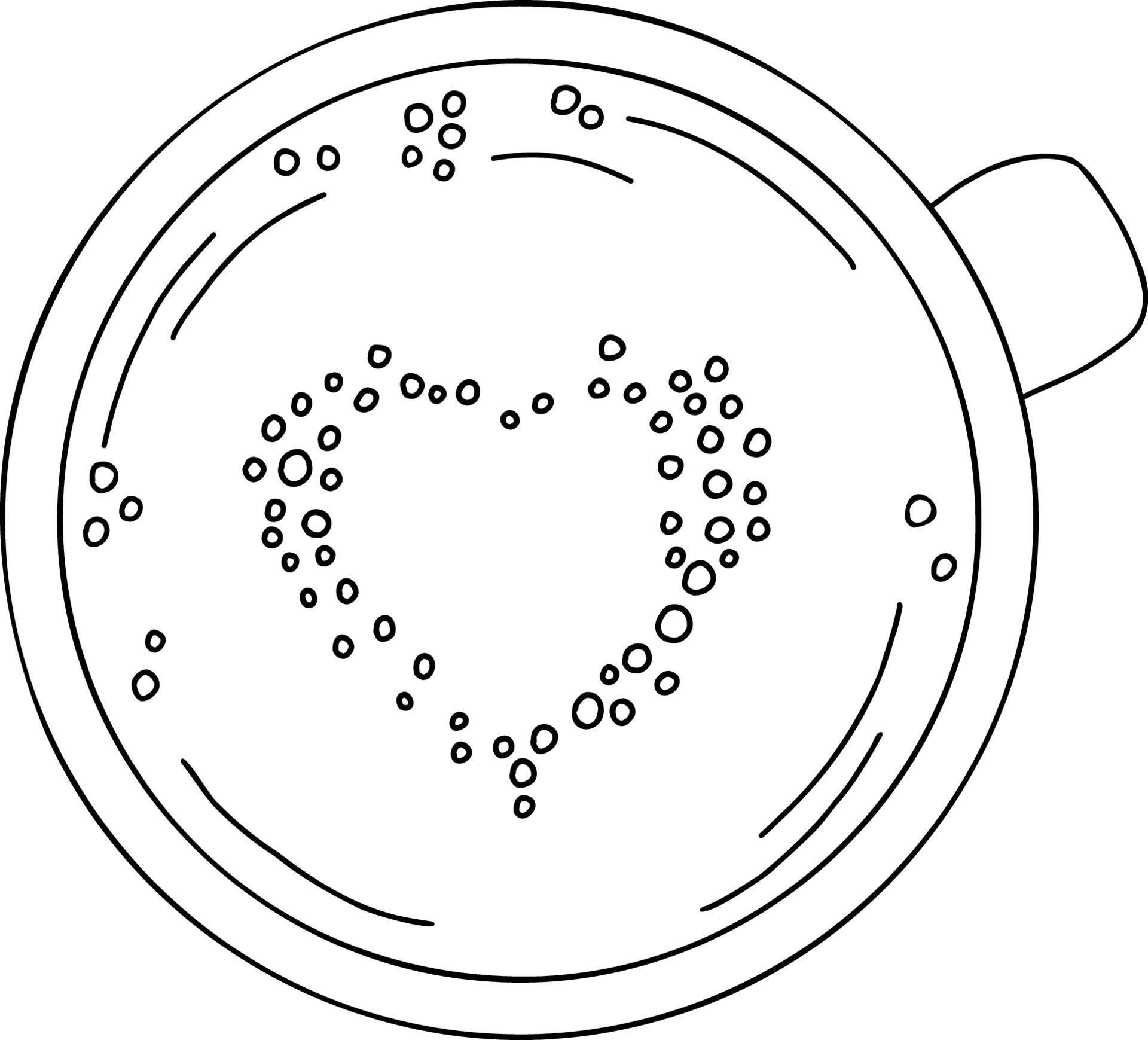 Heart in cup. Cup top view. Vector illustration. Linear drawing sketch