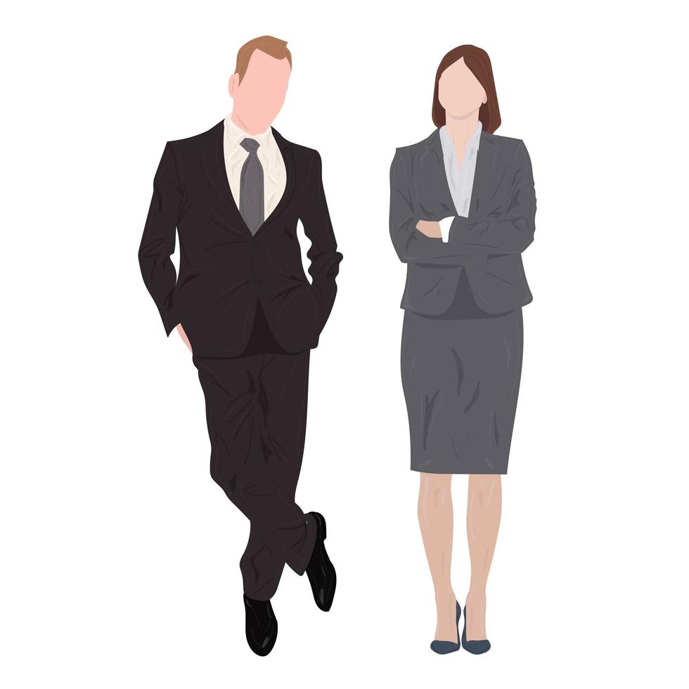 Businessman and businesswoman in strict clothes for negotiations on a white background - Vector