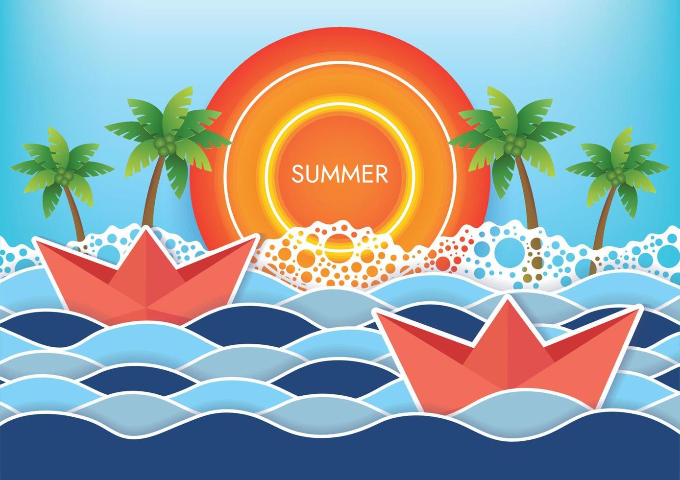 hot season and big sun summer sunset beach background beach vector