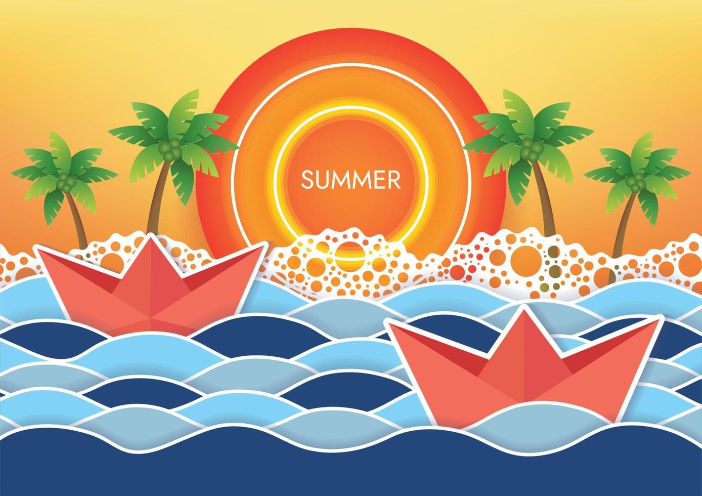 summer sunset beach background beach objects hot season and big sun vector