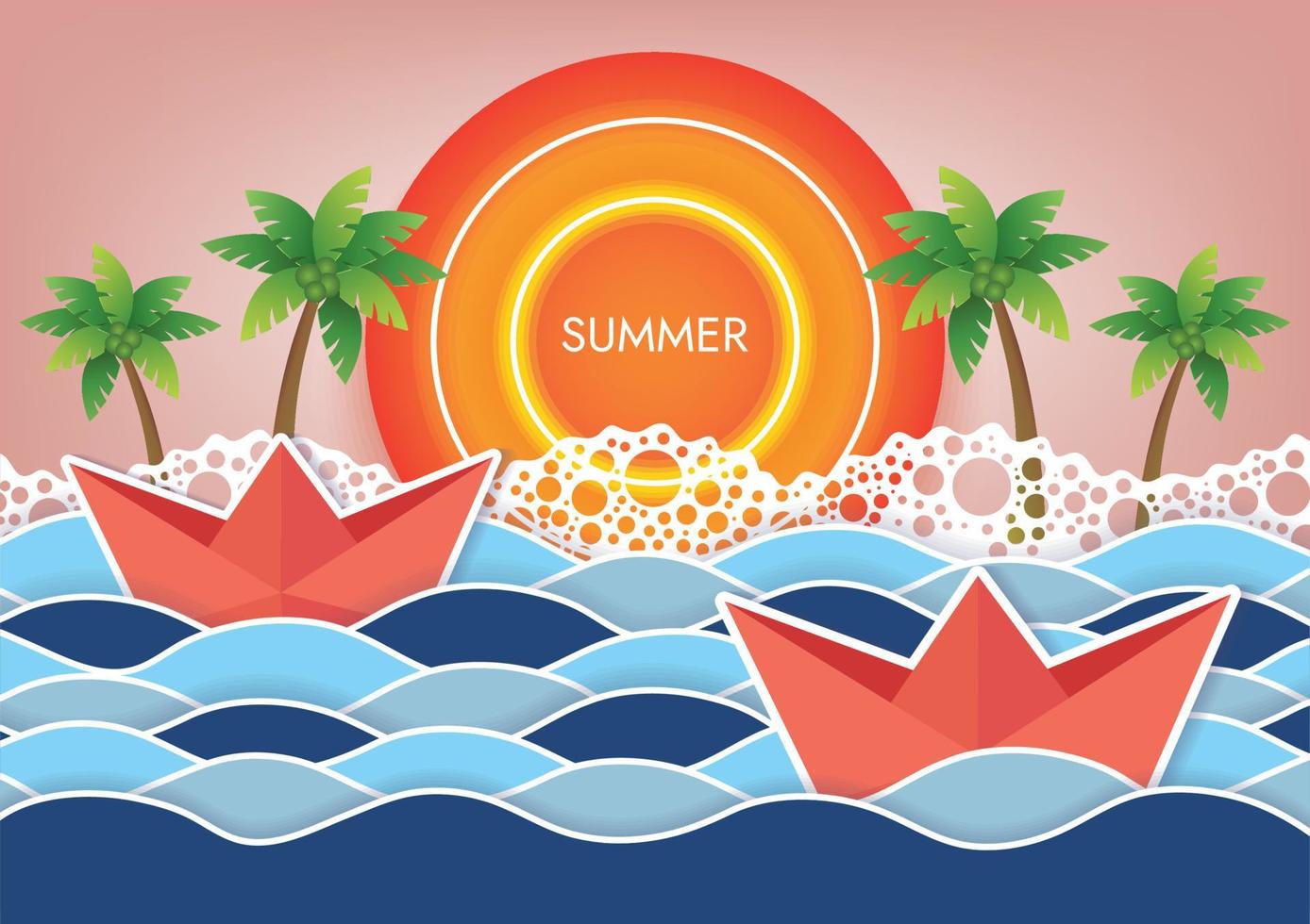 summer sunset beach background beach hot season and big sun objects vector