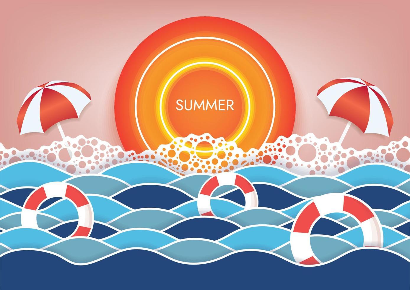 hot season and big sun summer sunset beach background beach objects vector