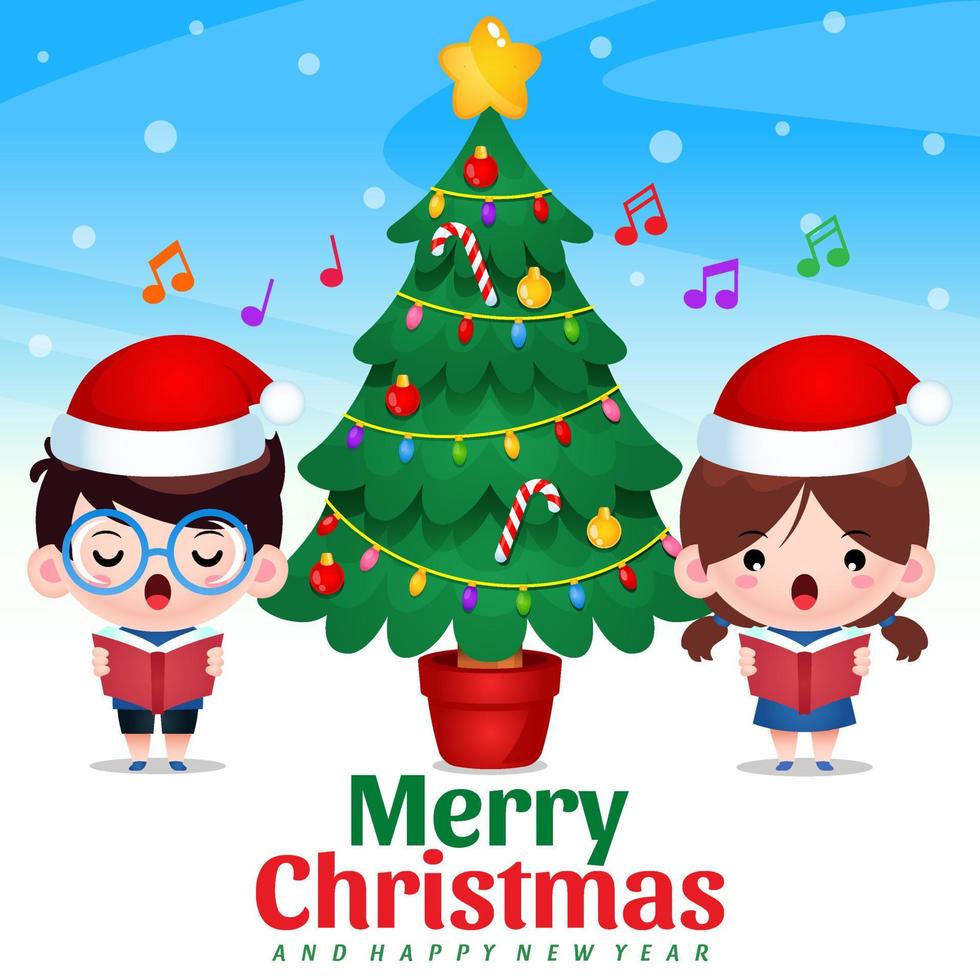 Kids Christmas Choir Celebrating Christmas And New Year vector