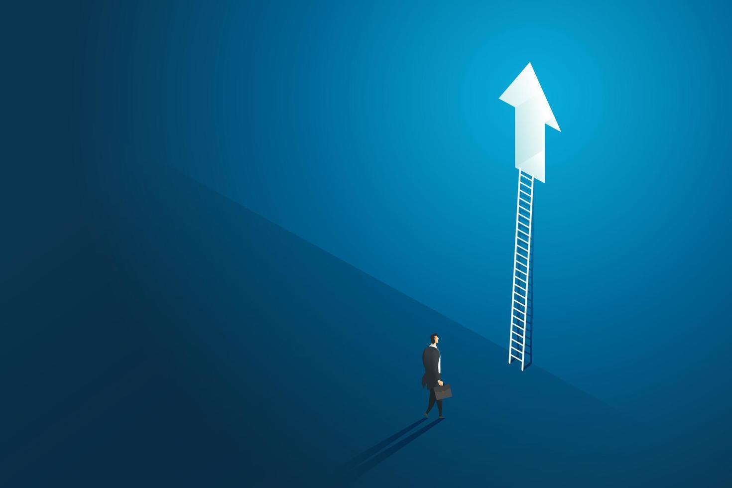 Businessman ladder that will climb up to an arrow. vector