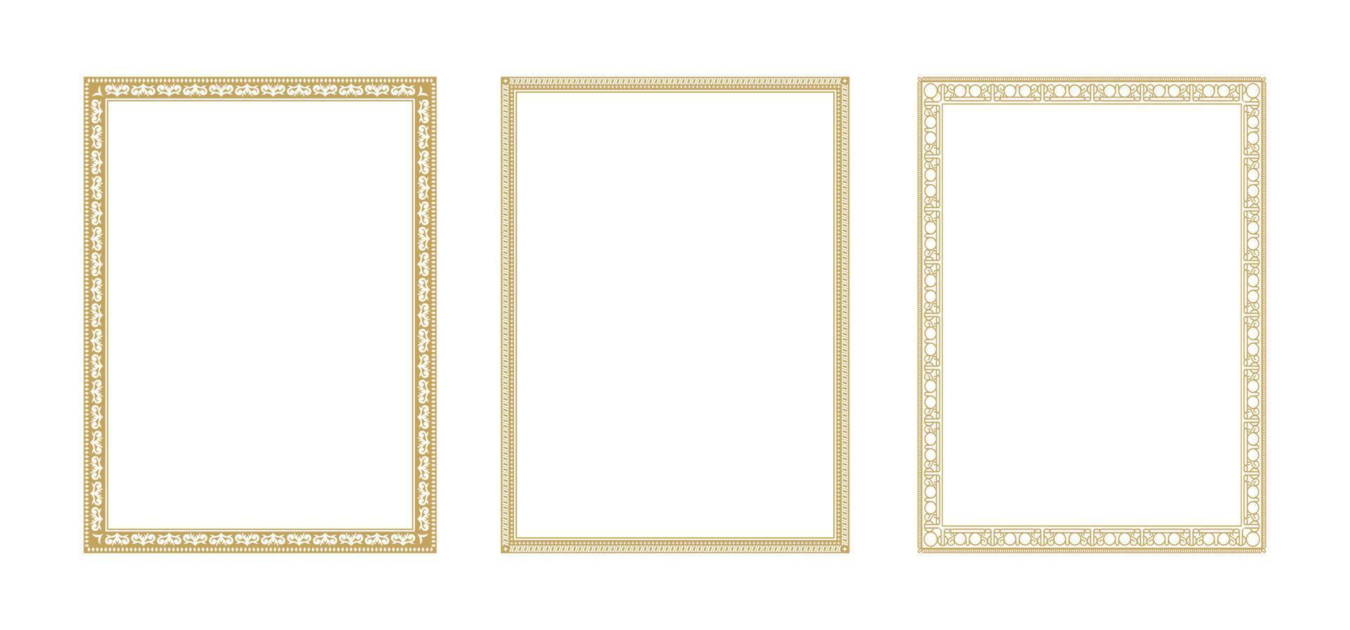 Decorative Ornament Square Frame Set. Simple Gold Line border for Photo, Certificate Design vector
