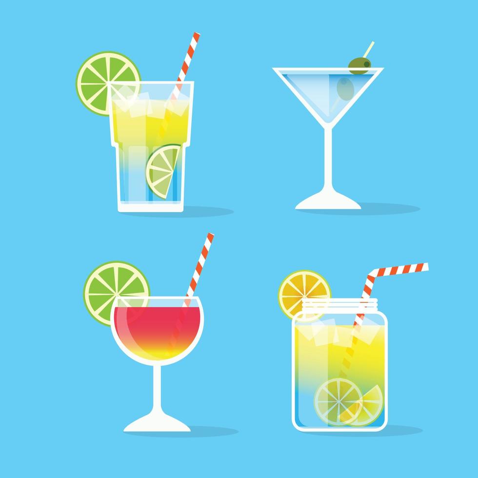 cocktails set alcohol drinks glasses vector