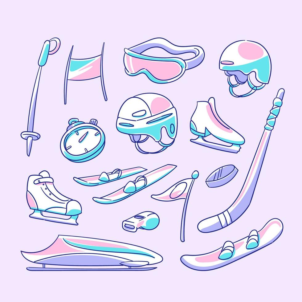Doodle of Olympic Equipment Winter Sport Icon Set vector