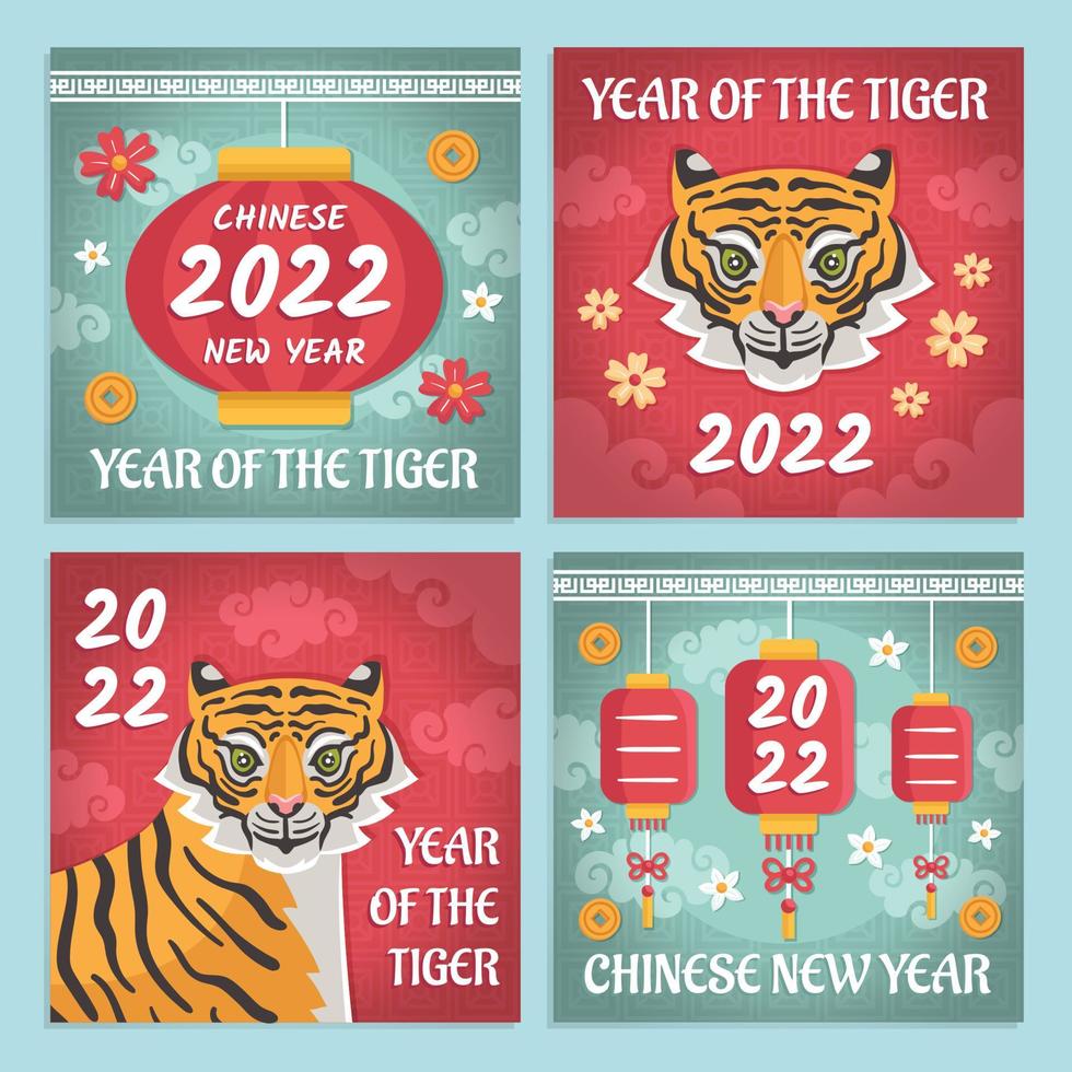 Chinese New Year The Year of Tiger Social Media Template vector