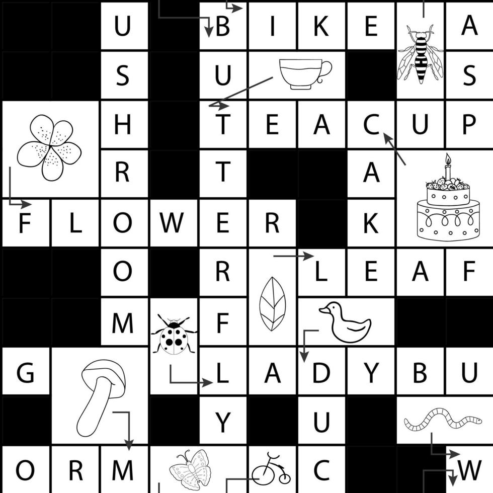 Vector seamless pattern with crossword puzzle. Black and white repeat backdrop for children. School themed endless texture