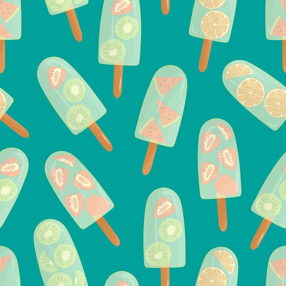 Vector seamless pattern of colorful ice-cream. Bright and cheerful ice repeat background. Cold summer dessert on white background. Vintage  doodle style backdrop