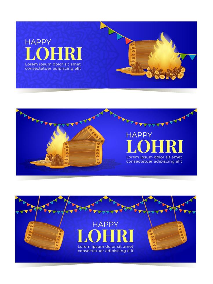 Establecer pancartas de lohri feliz vector