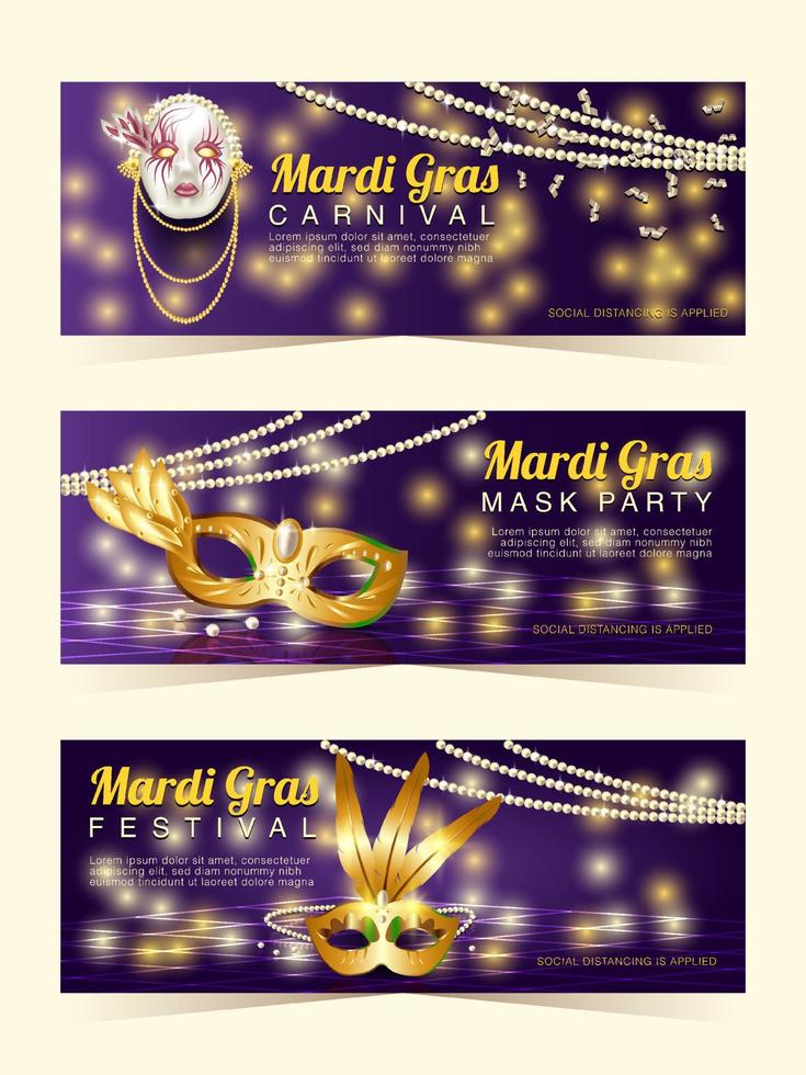 Realistic Banner Mardi Gras Carnival with Mask vector