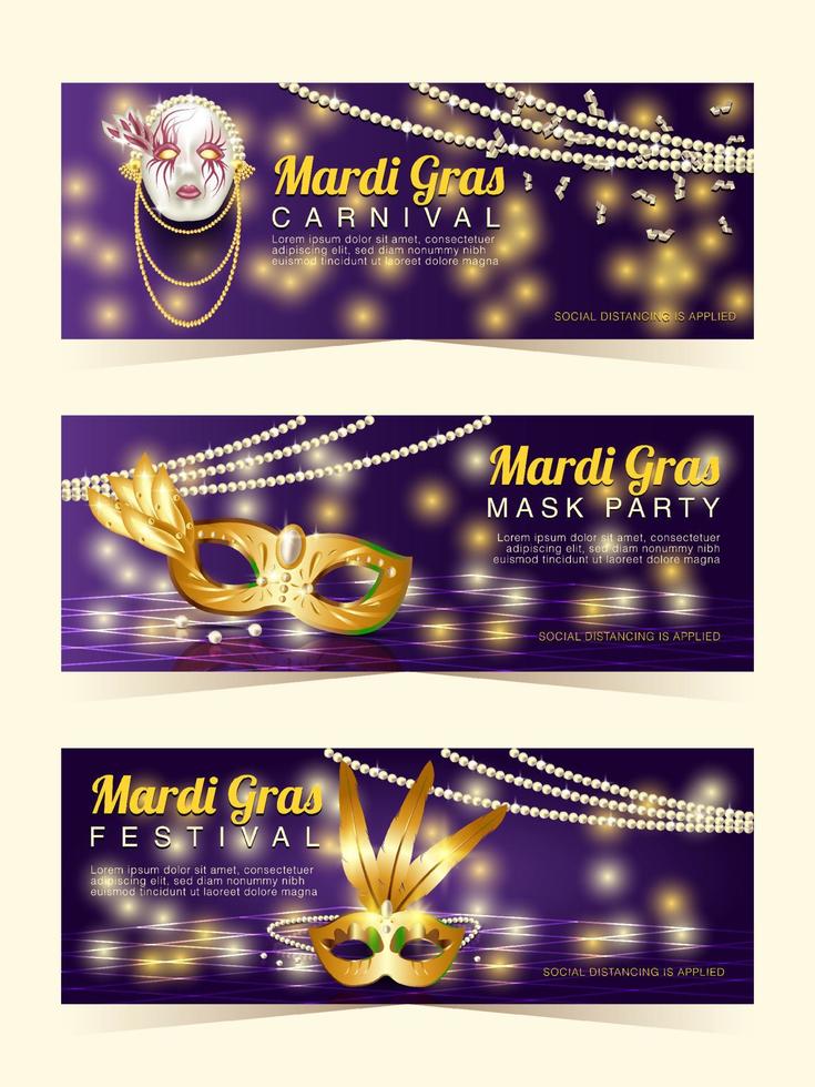 banner realista carnaval de mardi gras con máscara vector