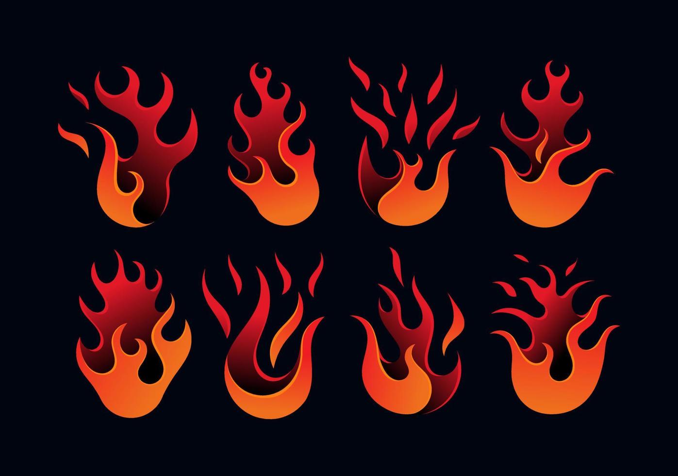 Fire logo design with red and orange gradient colors, set of vector icon template bundles.