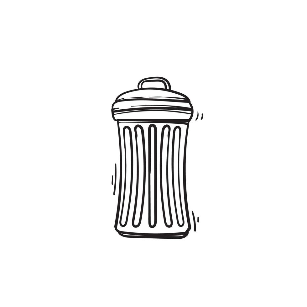 basura dibujada a mano basura basura cubo de basura. Cesta de basura balde vacío aislado. vector