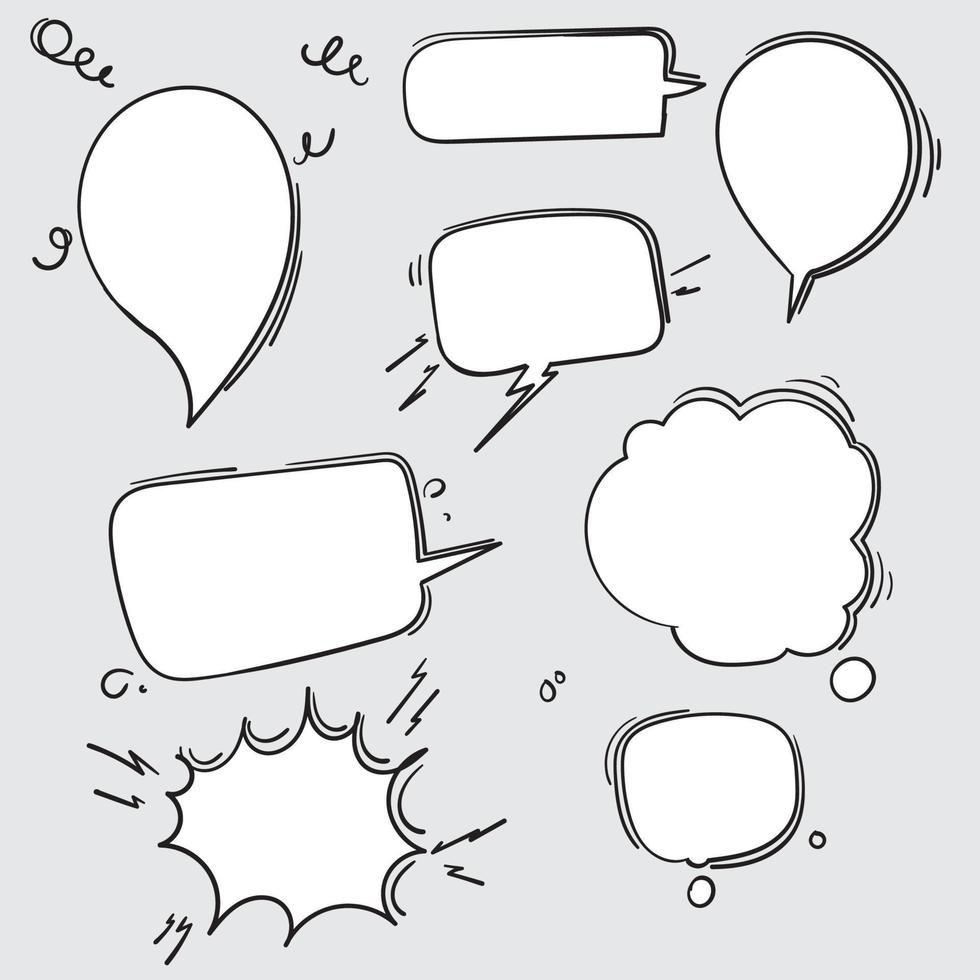 colección de dibujado a mano conjunto de burbujas de discurso. elemento de doodle. ilustración vectorial. dibujos animados vector