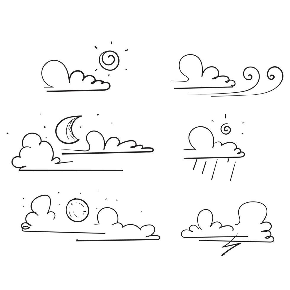 Doodle clima nubes clima ilustración vector aislado