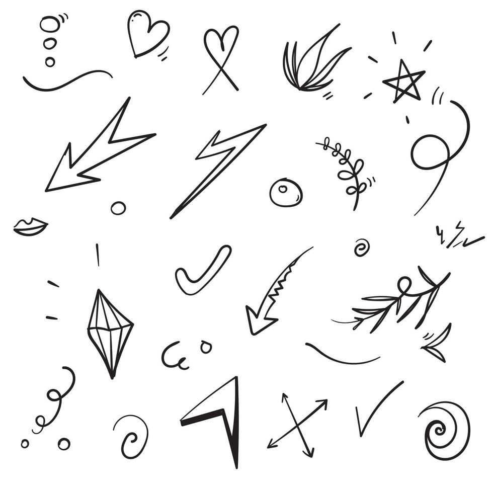 hand drawn Abstract arrows, ribbons and other elements in hand drawn style for concept design Doodle illustration for decoration vector