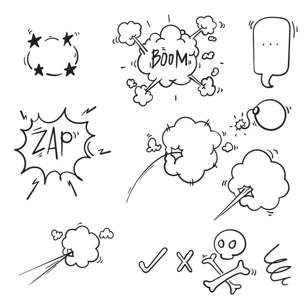 colección de elementos cómicos doodle. dibujos animados de elementos cómicos aislado sobre fondo blanco.vector vector