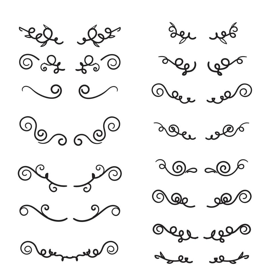Flower ornament dividers. Hand drawn vines decoration, floral ornamental divider and sketch leaves ornaments. Ink flourish and arrow decorations dividers victorian doodle vector