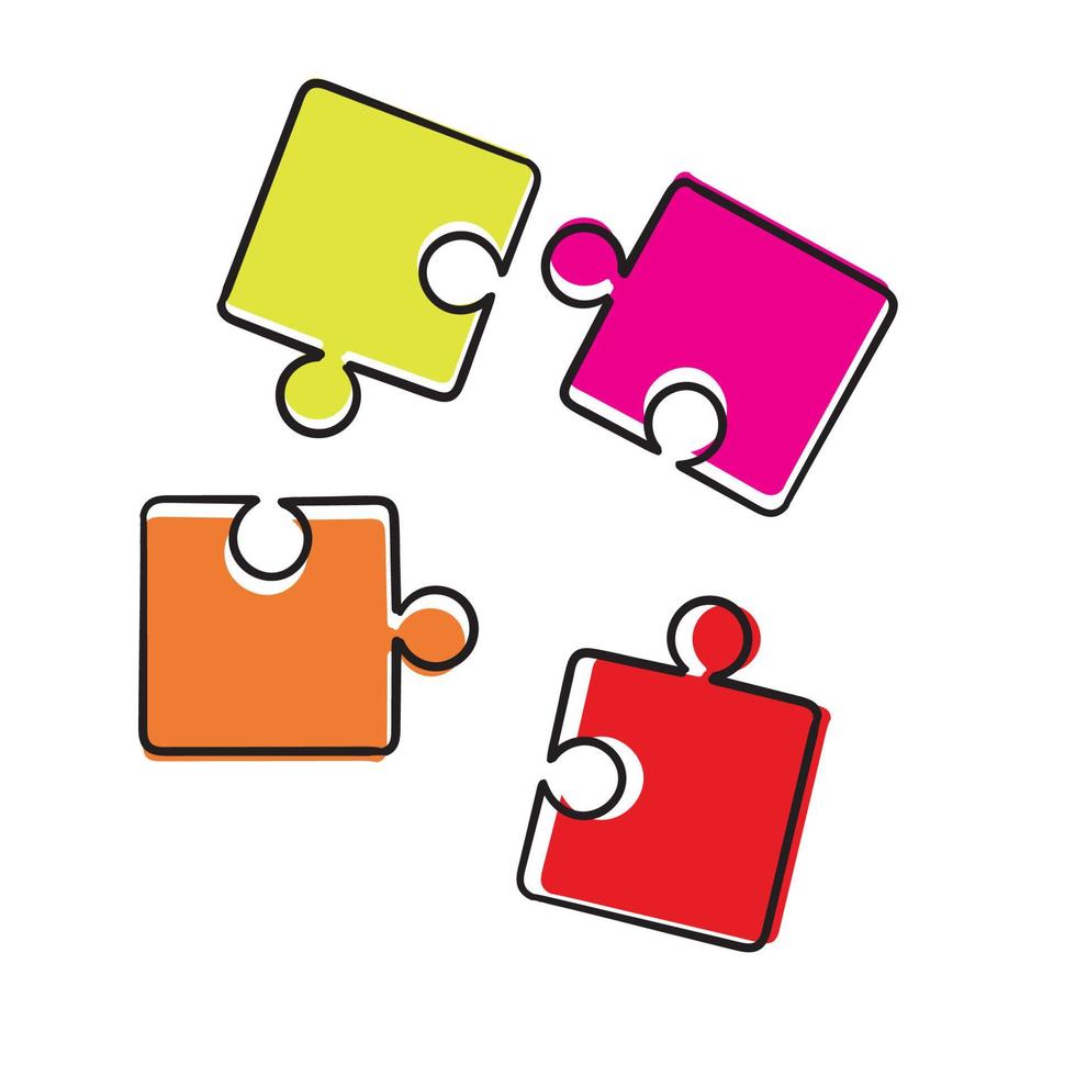 hand drawn jigsaw puzzle element illustration with doodle style vector