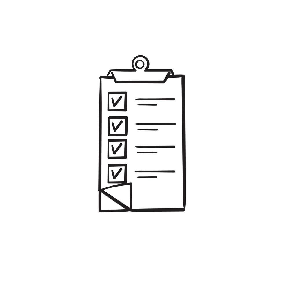 Clipboard icon design template with check mark sign illustration hand drawn doodle style vector