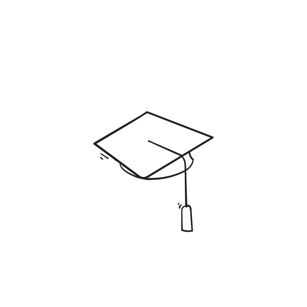 gorra académica cuadrada dibujada a mano, icono de silueta de gorra graduada simple estilo doodle vector