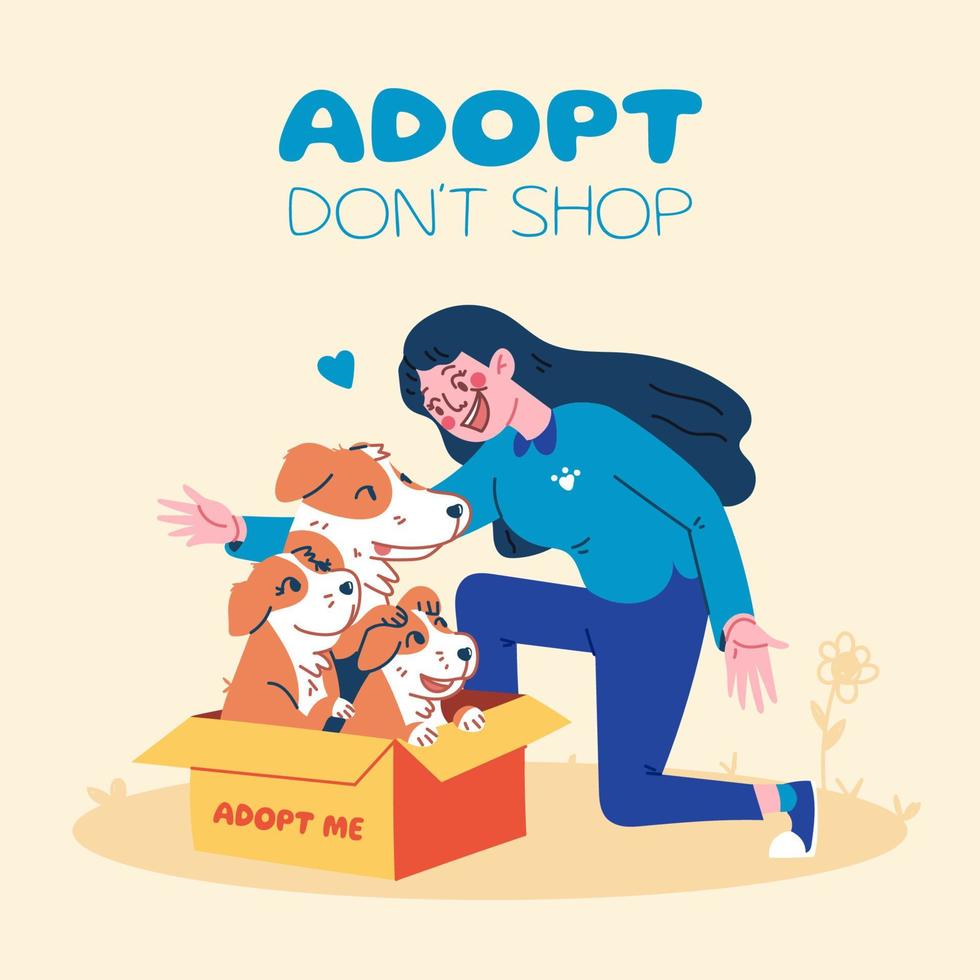 A Girl Adopt 3 Cute Dogs vector