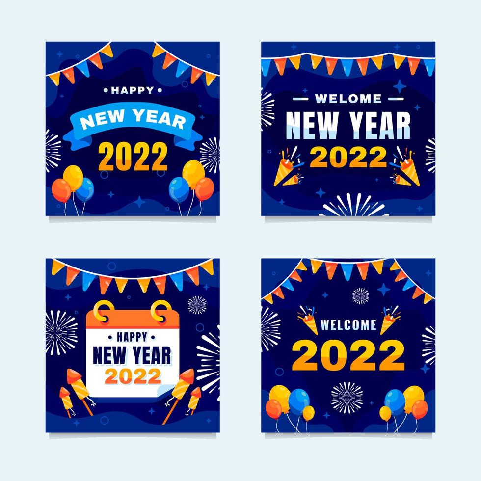 Set of Social Media Post for 2022 New Year Celebration vector