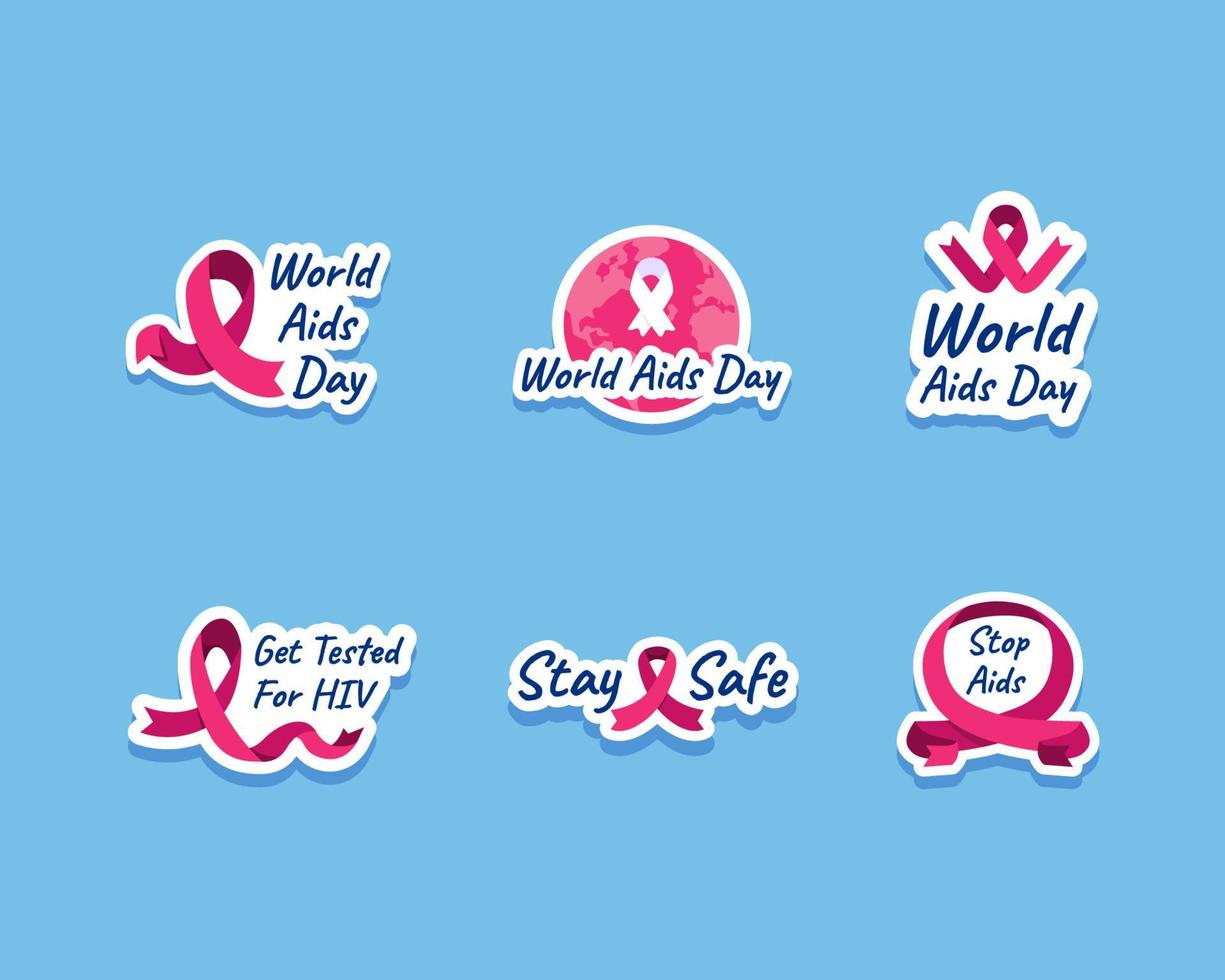 conjunto de pegatinas de símbolo de cinta del día mundial del sida vector