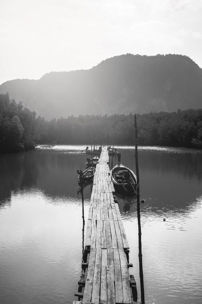 Traveling life, fishing boats, black and white photos. Asia Thailand photo
